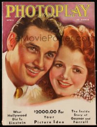 2t0928 PHOTOPLAY magazine April 1931, artwork of Charles Farrell & Janet Gaynor by Earl Christy!