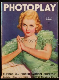 2t0939 PHOTOPLAY magazine July 1935, wonderful cover art of pretty Joan Bennett by Victor Tchetchet!