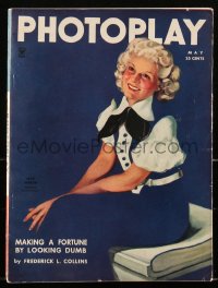 2t0937 PHOTOPLAY magazine May 1935, art of pretty seated Jean Harlow by Georgia Warren!