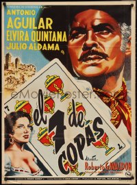 2t0618 EL 7 DE COPAS Mexican poster 1960 art of 7 of Cups Card, Aguilar and sexy woman, ultra rare!