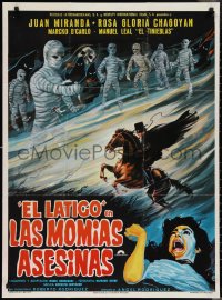 2t0622 EL LATIGO CONTRA LAS MOMIAS ASESINAS Mexican poster 1980 Juan Miranda, horror art of mummies!