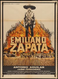 2t0625 EMILIANO ZAPATA Mexican poster 1970 Antonio Aguilar, Felipe Cazals, wild fiery action artwork!