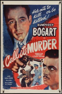 2t1111 MIDNIGHT 1sh R1947 huge close up of Humphrey Bogart with gun, Call It Murder!