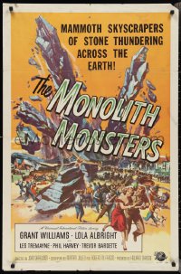 2t1115 MONOLITH MONSTERS 1sh 1957 classic Reynold Brown sci-fi art of living skyscrapers!