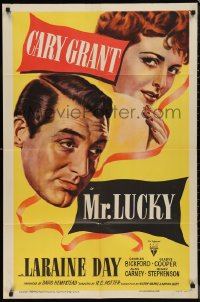 2t1117 MR. LUCKY 1sh R1950 different art of gambler Cary Grant & pretty Laraine Day!