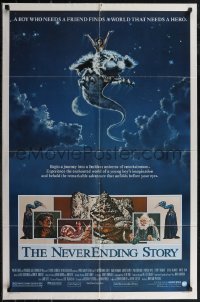 2t1122 NEVERENDING STORY 1sh 1984 Wolfgang Petersen, fantasy art of Falcor & cast by Ezra Tucker!