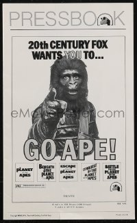 2t0572 GO APE pressbook 1974 5-bill Planet of the Apes, great Uncle Sam parody image!