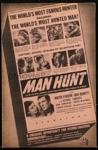 2t0360 MAN HUNT pressbook 1941 Walter Pidgeon, Joan Bennett, George Sanders, Fritz Lang directed!