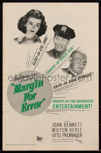 2t0362 MARGIN FOR ERROR pressbook 1943 Otto Preminger, Joan Bennett, cop Milton Berle, very rare!