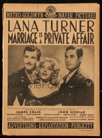 2t0364 MARRIAGE IS A PRIVATE AFFAIR pressbook 1944 beautiful young Lana Turner, Hodiak, Craig, rare!