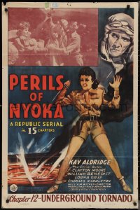 2t1128 PERILS OF NYOKA chapter 12 1sh 1942 Republic serial, art of Kay Aldridge, Underground Tornado!