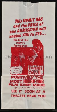 2t1570 MARK OF THE DEVIL vomit bag 1970 this movie is guaranteed to upset your stomach!