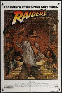 2t1135 RAIDERS OF THE LOST ARK 1sh R1982 great Richard Amsel art of adventurer Harrison Ford!