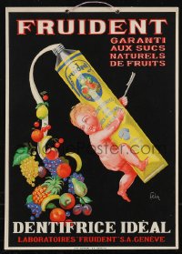 2t0476 FRUIDENT 9x13 Swiss advertising poster 1920s Fehr art of baby squeezing fruit paste, rare!