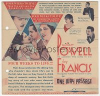 2t1517 ONE WAY PASSAGE herald 1932 William Powell & Kay Francis in Grand Hotel of the seas, rare!