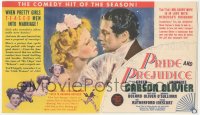 2t1520 PRIDE & PREJUDICE herald 1940 Laurence Olivier, Greer Garson, from Jane Austen's novel, rare!