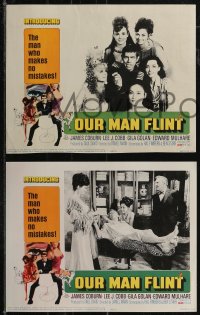 2t1395 OUR MAN FLINT 8 LCs 1966 James Coburn & beautiful Gila Golan, James Bond spy spoof!