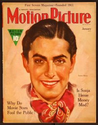 2t0912 MOTION PICTURE magazine January 1939 wonderful art of Tyrone Power wearing bandanna!