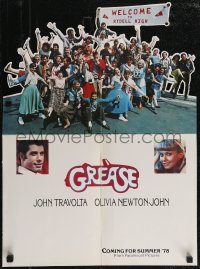 2t0580 GREASE promo brochure 1978 John Travolta, Olivia Newton-John, unfolds to 19x23 die-cut poster