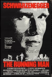 2w1101 RUNNING MAN 1sh 1987 huge close up headshot of Arnold Schwarzenegger in the year 2019!