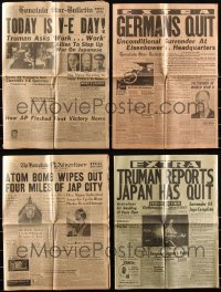 2x0519 LOT OF 4 END OF WWII NEWSPAPERS 1945 today is V-E Day, Germans quit, atomic bomb in Japan!