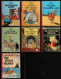 2x0455 LOT OF 7 HERGE TINTIN ENGLISH HARDCOVER BOOKS 1960s Destination Moon, Secret of the Unicorn!