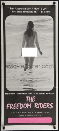 2y0478 FREEDOM RIDERS Aust daybill 1972 completely naked Aussie surfer girl, black design!