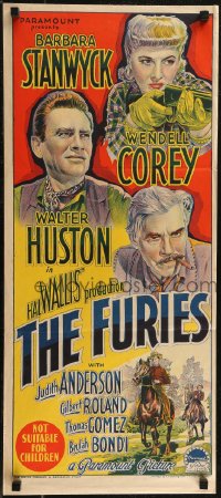 2y0480 FURIES Aust daybill 1950 Barbara Stanwyck, Corey, Walter Huston, Richardson Studio art!