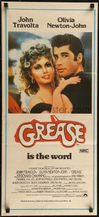 2y0484 GREASE Aust daybill 1978 John Travolta & Olivia Newton-John, white background design!