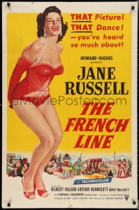 2y0734 FRENCH LINE 2D 1sh 1954 Howard Hughes, art of sexy Jane Russell in skimpy outfit!