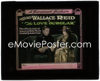 2y1718 LOVE BURGLAR glass slide 1919 wacky image of Anna Q. Nilsson handcuffed to Wallace Reid!