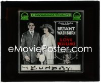 2y1719 LOVE INSURANCE glass slide 1919 c/u of pretty Lois Wilson smiling at Bryant Washburn!