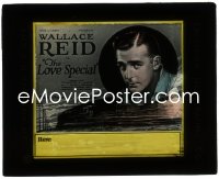 2y1720 LOVE SPECIAL glass slide 1921 great portrait of Wallace Reid over artwork of train!