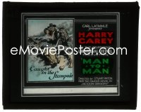 2y1727 MAN TO MAN glass slide 1922 art of Harry Carey Sr. & Lillian Rich caught in the stampede!