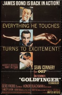 2y0742 GOLDFINGER 1sh 1964 three great images of Sean Connery as James Bond with glossy finish!