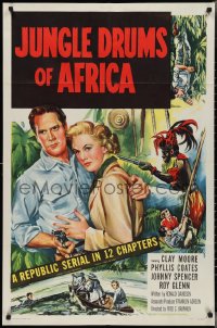 2y0780 JUNGLE DRUMS OF AFRICA 1sh 1952 Clayton Moore with gun & Phyllis Coates, Republic serial!