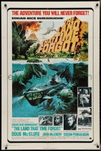 2y0786 LAND THAT TIME FORGOT 1sh 1975 Edgar Rice Burroughs, cool George Akimoto dinosaur art!