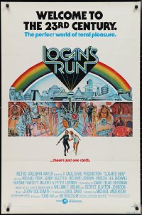 2y0799 LOGAN'S RUN 1sh 1976 art of Michael York & Jenny Agutter running away by Charles Moll!