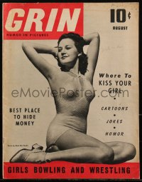 2y0577 GRIN vol 1 no 1 magazine August 1940 Where To Kiss Your Girl, Girls Bowling & Wrestling!