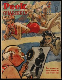 2y0575 PEEK QUARTERLY magazine Autumn 1942 cover art of old man peeping at sexy women on beach!