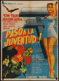 2y0395 PASO A LA JUVENTUD Mexican poster 1962 art of football player Tin Tan German Valdes!