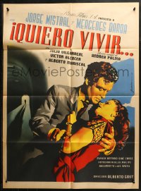 2y0397 QUIERO VIVIR Mexican poster 1953 art of Jorge Mistral & Meche Barba by Juanino!