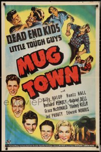 2y0824 MUG TOWN 1sh 1942 Dead End Kids, Little Tough Guys, fistfight artwork, ultra rare!