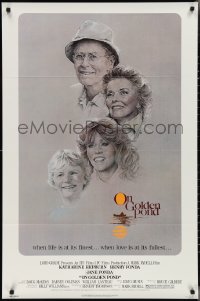 2y0840 ON GOLDEN POND 1sh 1981 art of Hepburn, Henry Fonda, and Jane Fonda by C.D. de Mar