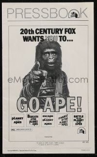 2y0342 GO APE pressbook 1974 5-bill Planet of the Apes, great Uncle Sam parody image!