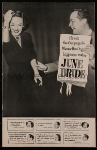 2y0170 JUNE BRIDE pressbook 1948 Bette Davis & Robert Montgomery in Warner's happiness maker, rare!