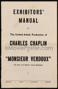 2y0188 MONSIEUR VERDOUX pressbook 1947 Charlie Chaplin as a modern French Bluebeard, classic!