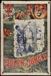 2y0852 QUEEN OF THE JUNGLE 1sh R1940s the triumphant animal wild serial, cool artwork!