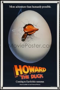 2z0990 HOWARD THE DUCK teaser 1sh 1986 George Lucas, great art of hatching egg with cigar in mouth!