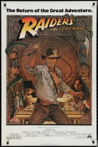 2z1112 RAIDERS OF THE LOST ARK 1sh R1980s great Richard Amsel art of adventurer Harrison Ford!